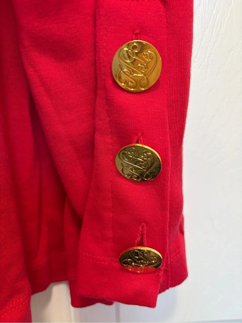 Lauren Ralph Lauren Red dress coverup with pockets M gold side buttons